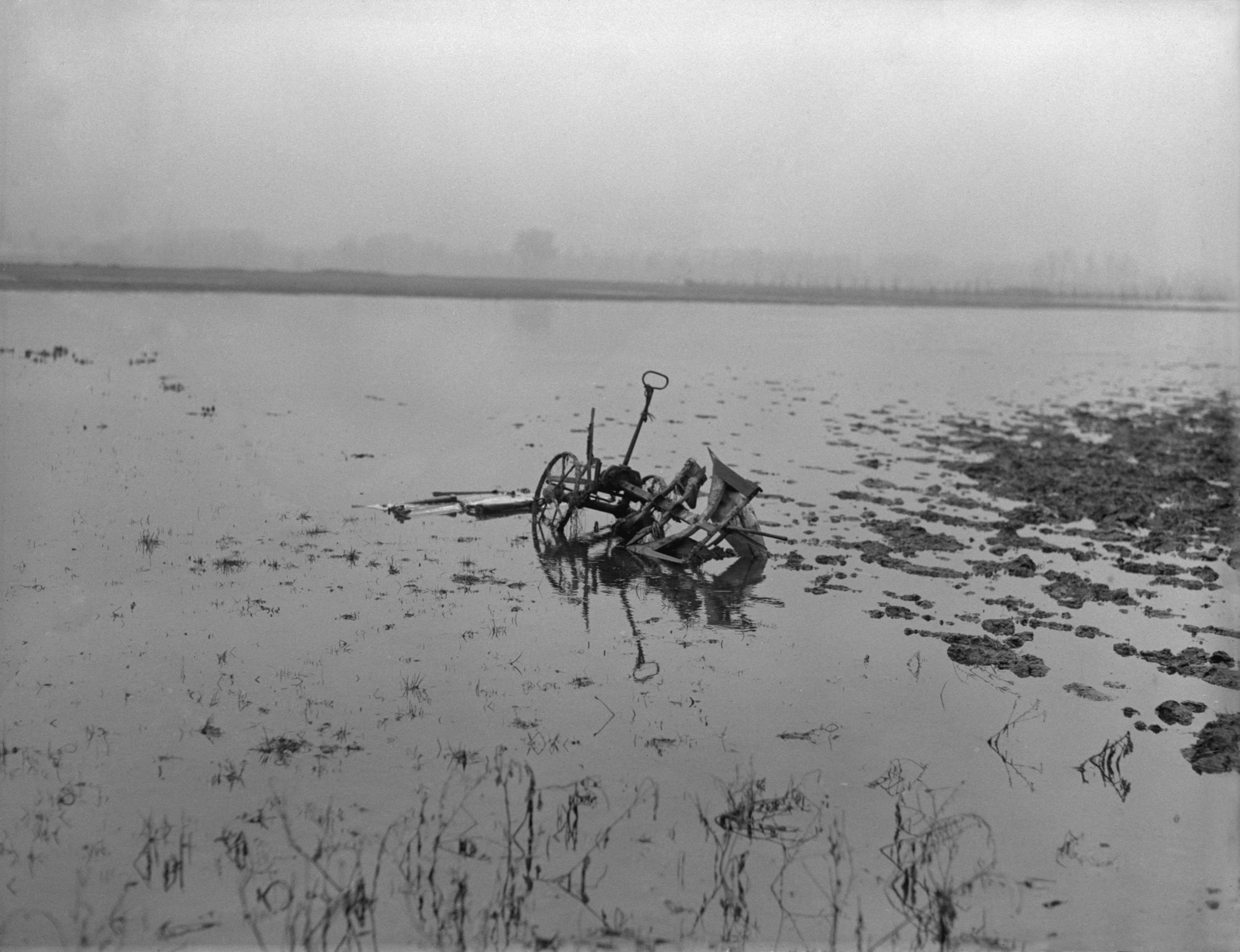 Borgharen. Hoogwater. De eenzame ploeg op de verdronken akker